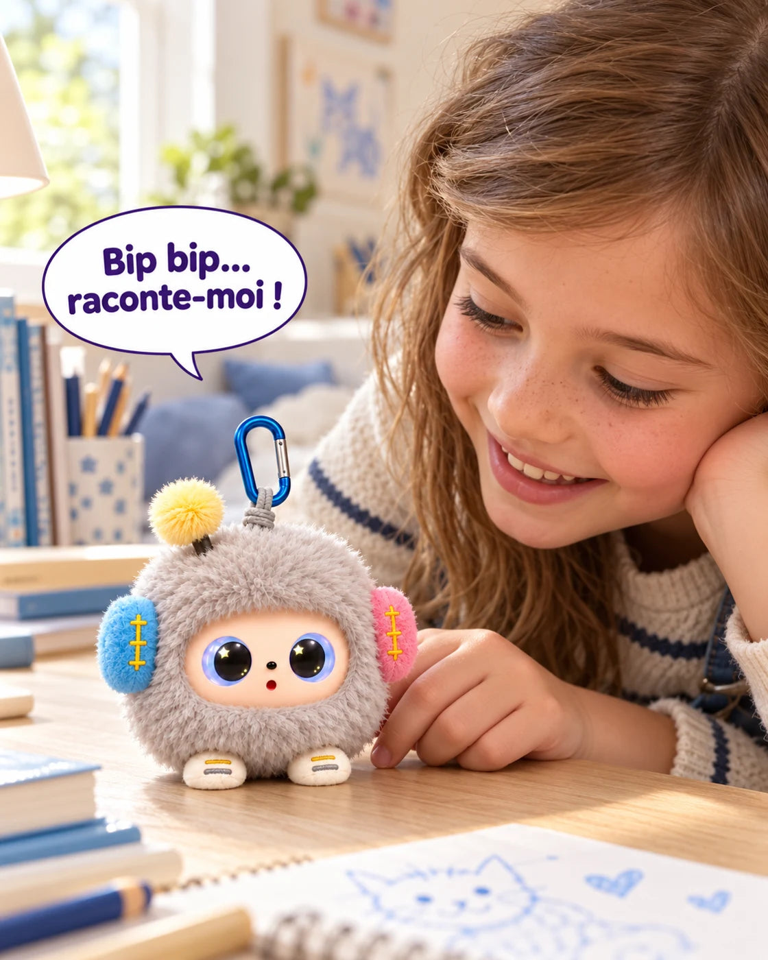 Bibo plaudert in einem Schlafzimmer